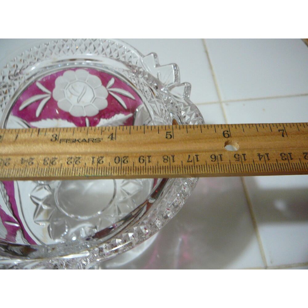 Vintage Hofbauer Floral Ruby Red Crystal 3 Footed Bowl - Picture 5 of 6